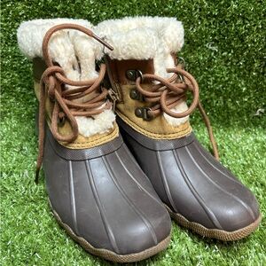 Sperry Brown and Tan Kids Rain Boots